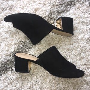 SOLD - Block Heel Mule with Gold Accents